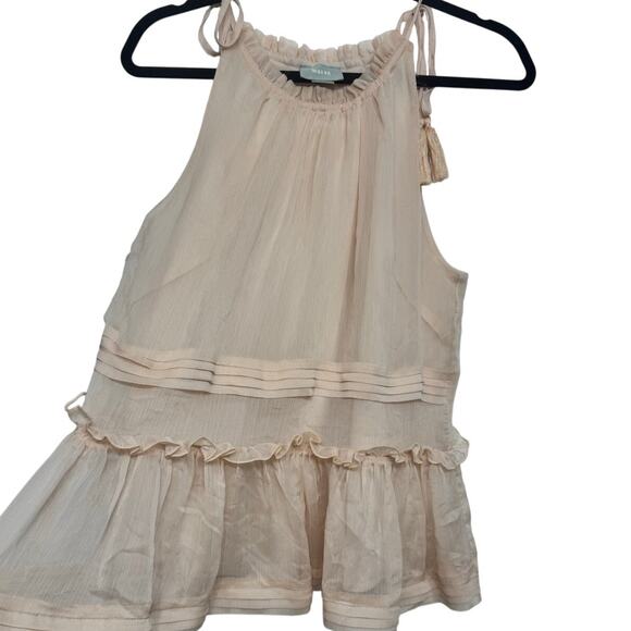 Maeve Anthropologie Tiered Peplum Tank Top Blush Pink Tassel Tie Shoulder Small - Picture 2 of 6